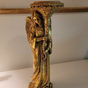 BEAUTIFUL GOLD RESIN CHRISTMAS ANGEL CANDLE HOLDER 15" HIGH